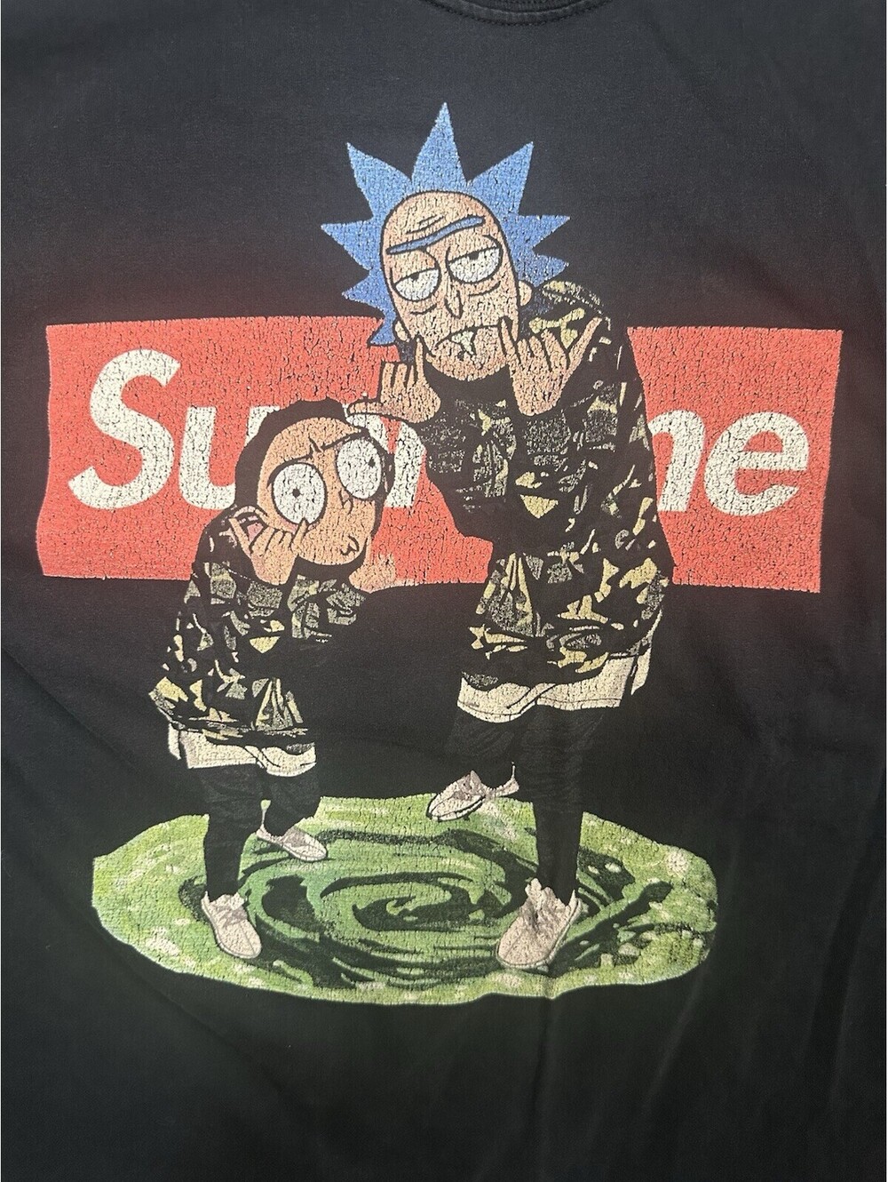 Rick and Morty Parody Graphic T Shirt Hypebeast Box Logo Black Adult L/XL